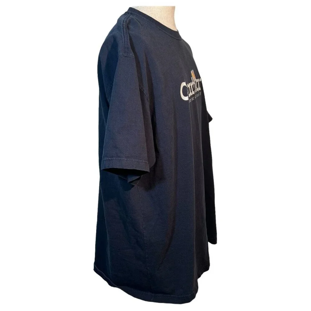 Vintage Mens Carhartt T Shirt 2XL Blue Tee Spell Out Faded Work Streetwear - Picture 3 of 7
